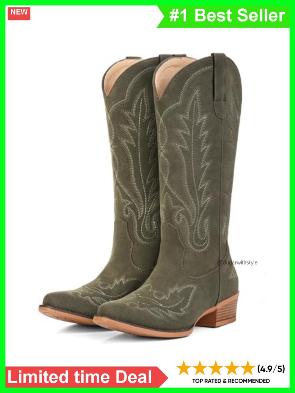 Faux Suede Cowboy Boots Classic Embroidered Mid Calf Western Women
